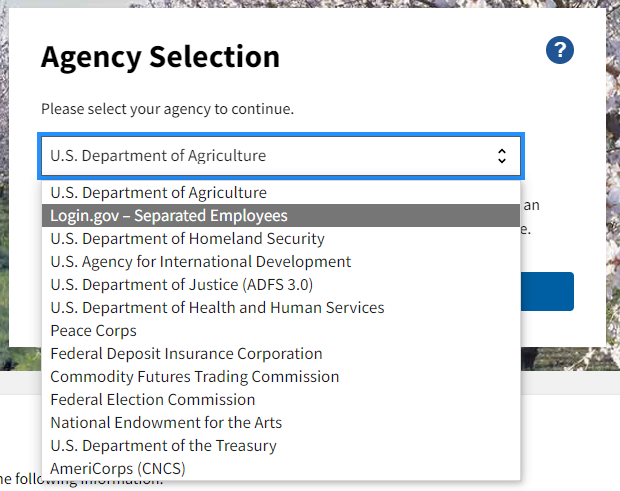 Agency Selection Page